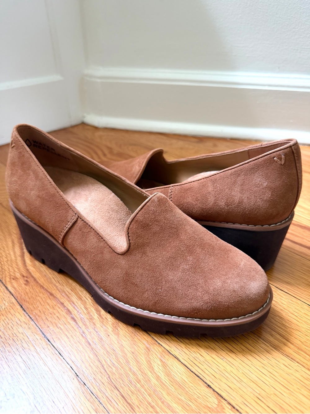 Vionic Willa Suede Wedge Loafers Slip-On Toffee Brown Size 8
